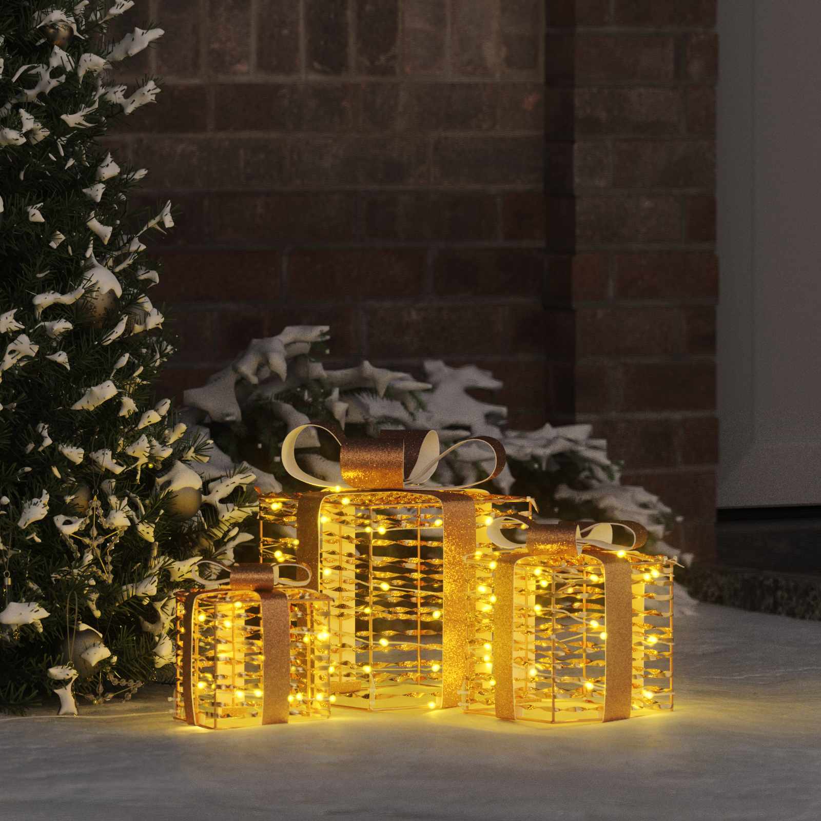 Geschenkbox mit 60 LEDs 3 pcs Warmweiß 20 x 20 x 20 cm PET
