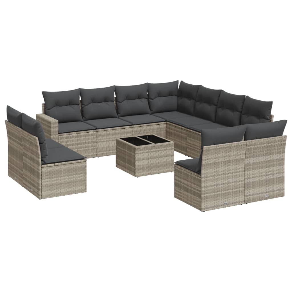 11-tlg. Garten-Sofagarnitur mit Kissen Schwarz Poly Rattan