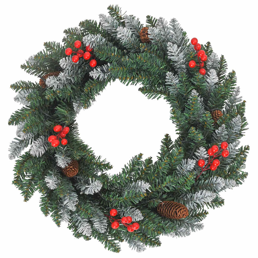 Künstliche Weihnachtsbäume 2 Stk. mit Kranz, Girlande und LEDs