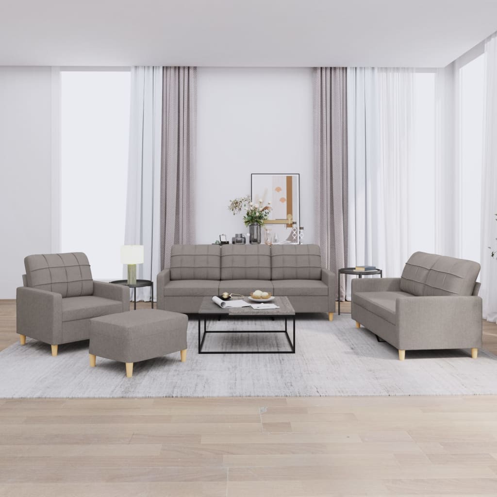 4-tlg. Sofagarnitur mit Kissen Braun Stoff
