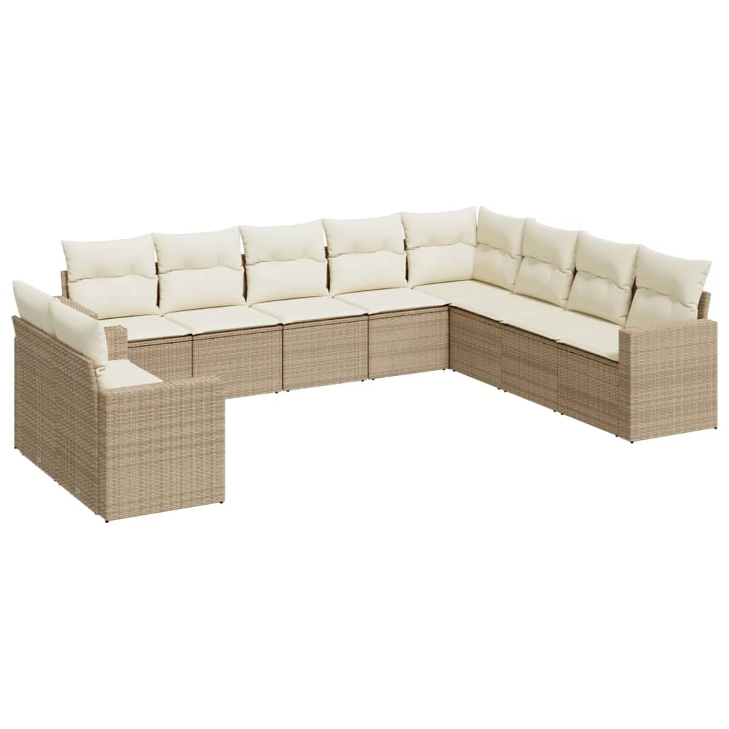 10-tlg. Garten-Sofagarnitur mit Kissen Schwarz Poly Rattan