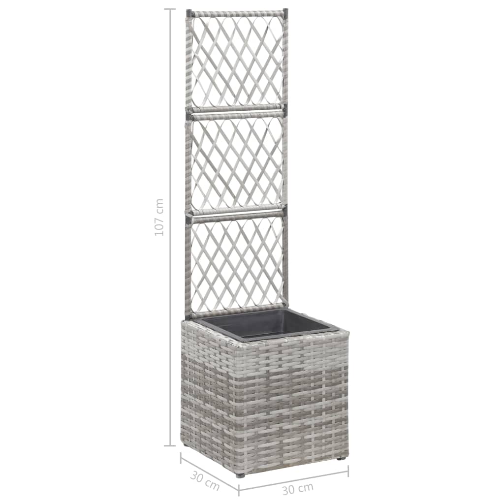 Hochbeet mit Rankgitter 1 Topf 30x30x107cm Poly Rattan Schwarz