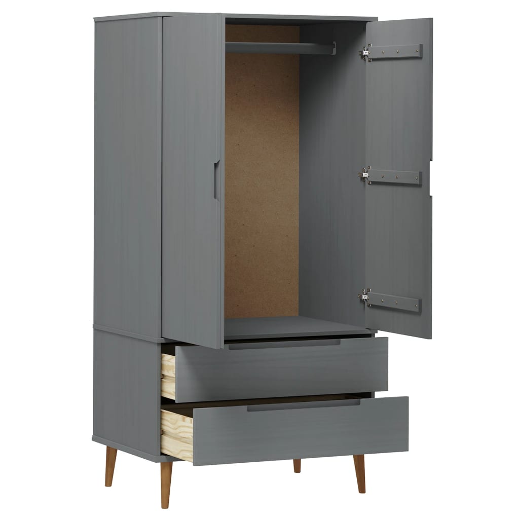 Kleiderschrank MOLDE Braun 90x55x175 cm Massivholz Kiefer