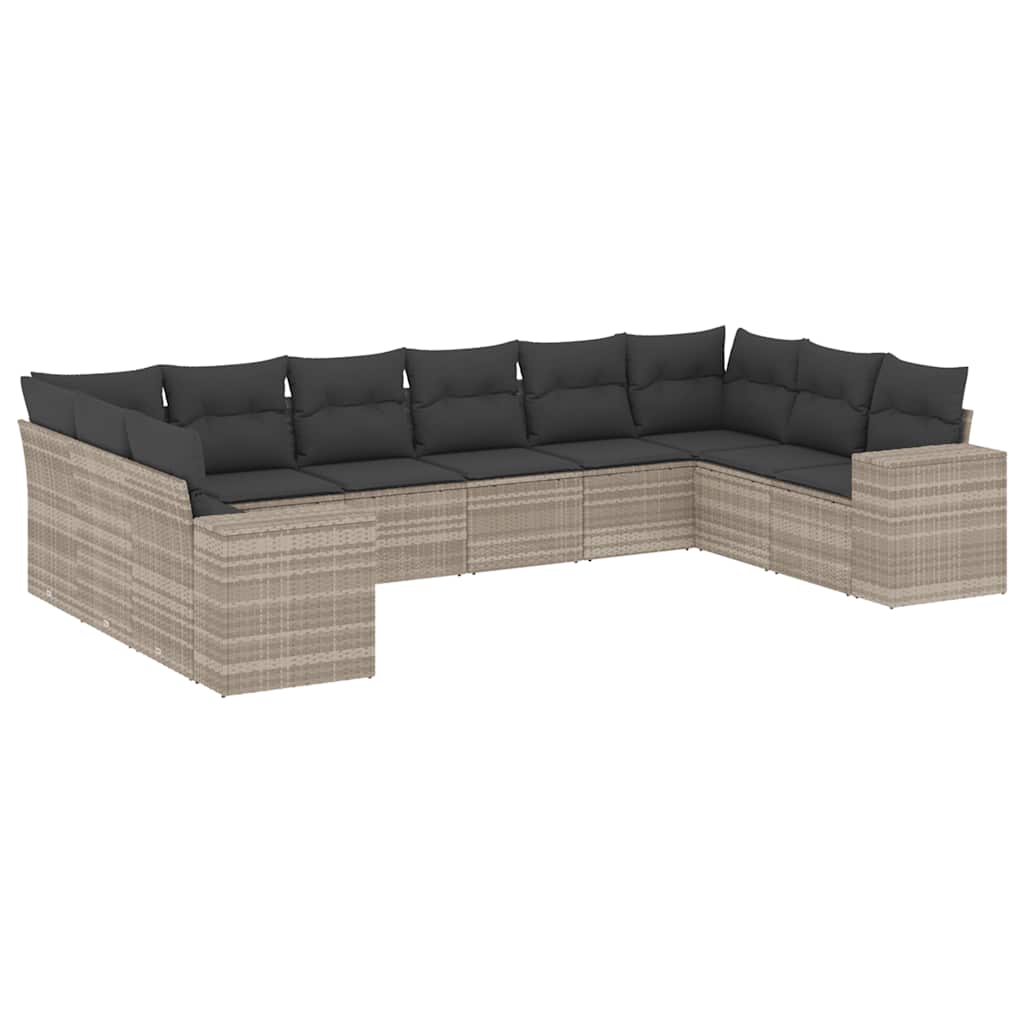 10-tlg. Garten-Sofagarnitur mit Kissen Schwarz Poly Rattan