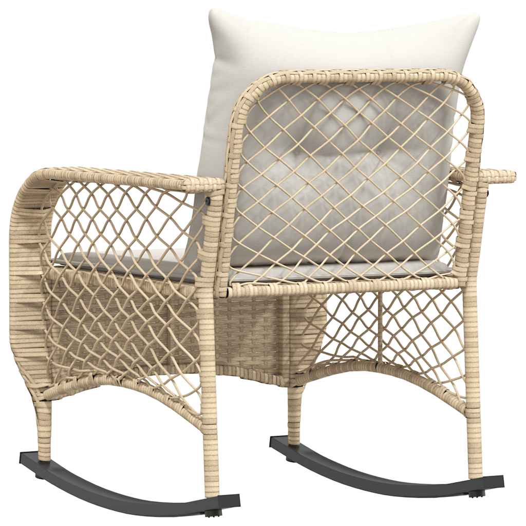 Garten-Schaukelstuhl mit Kissen Schwarz Poly Rattan