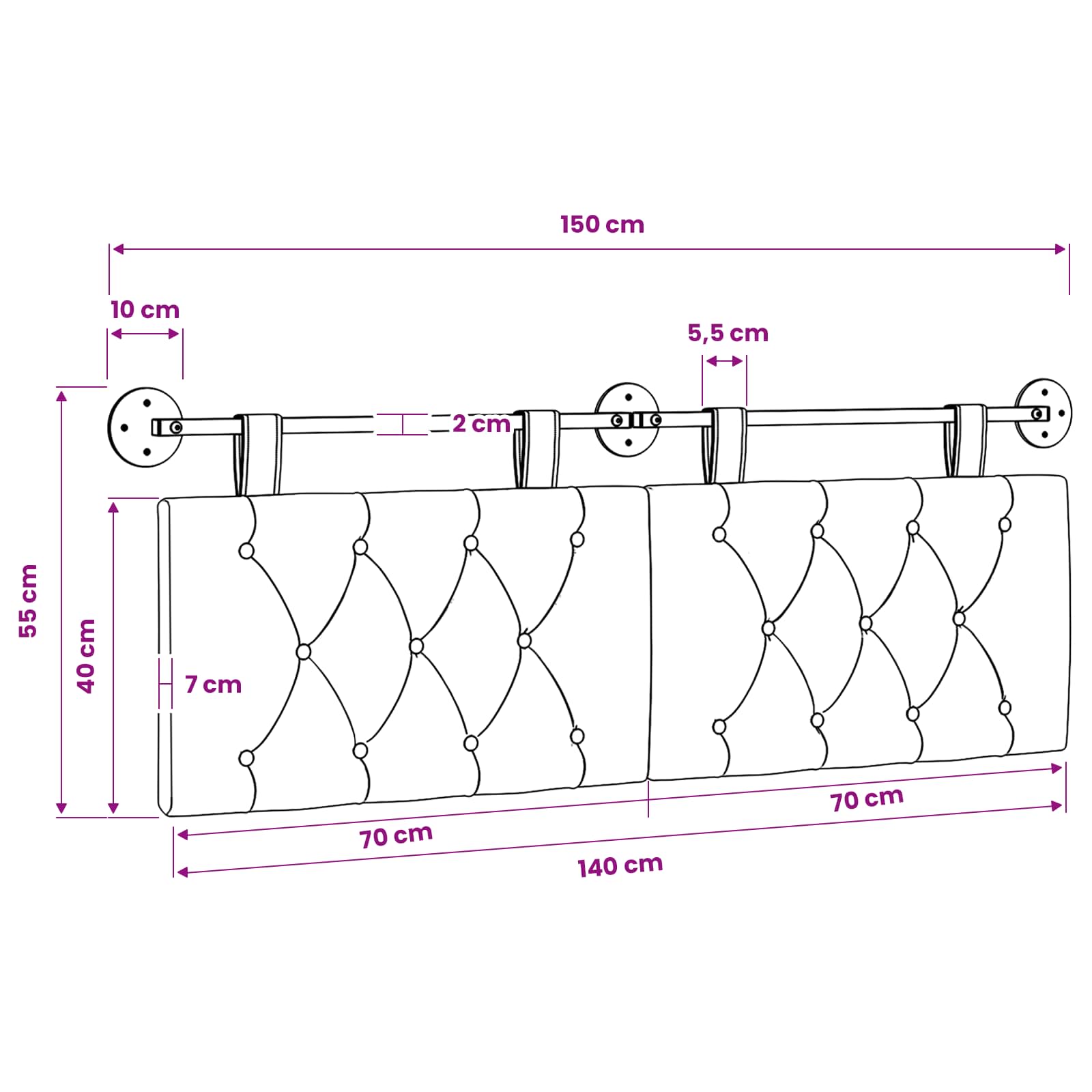 Hängendes Kopfteil Mit LED Licht Hellgrau Samt