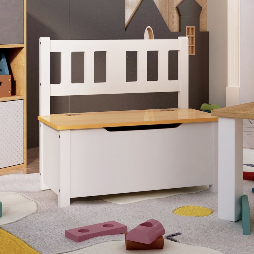 Kinderbank mit Stauraum Weiß und Grau 60x30x55 cm MDF