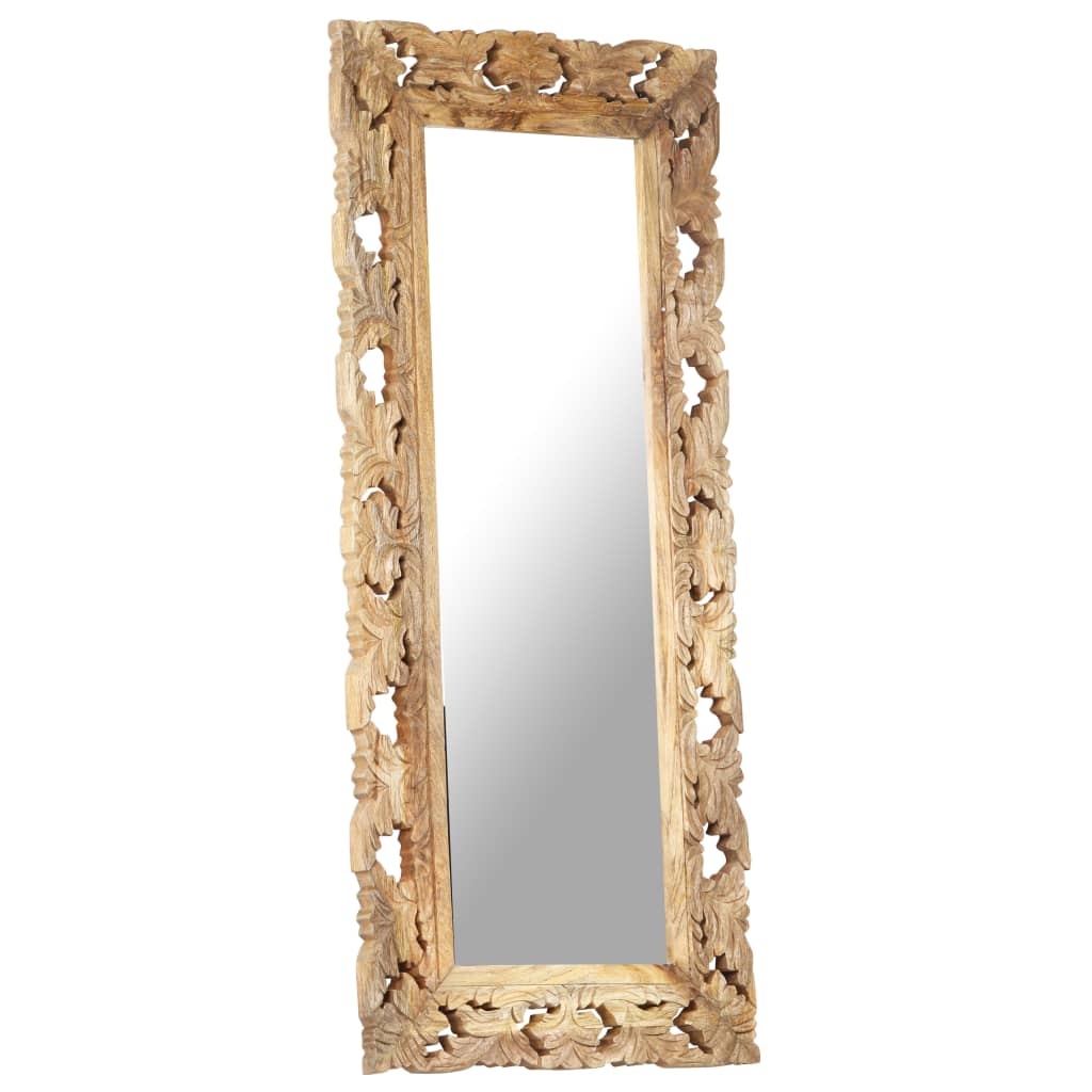Spiegel Handgeschnitzt Braun 50x50 cm Massivholz Mango