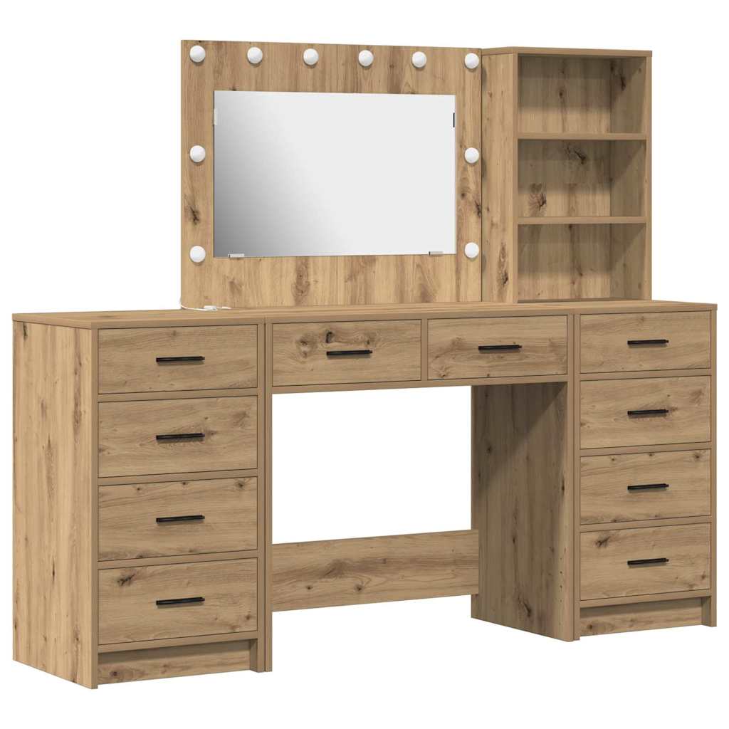 Schminktisch mit Spiegelbeleuchtung 3 pcs Weiß Holzwerkstoff