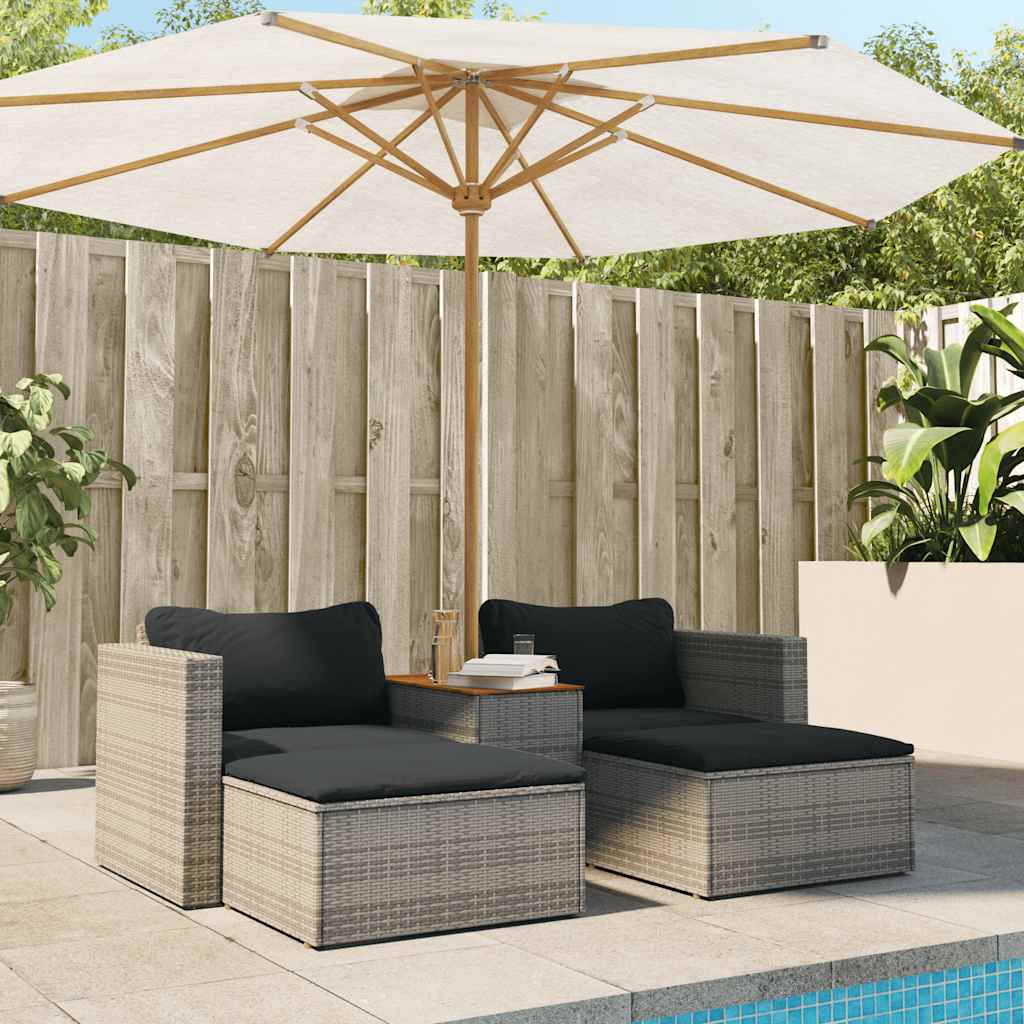 5tlg. Garten-Sofagarnitur mit Kissen Schwarz Poly Rattan Akazie