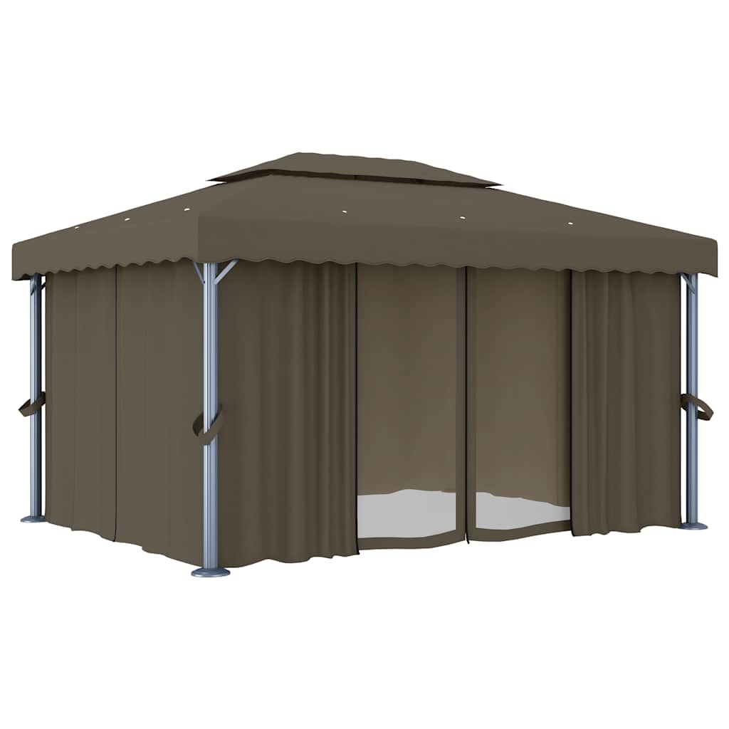 Pavillon mit Vorhängen & LED-Lichterkette 3x3 m Cremeweiß