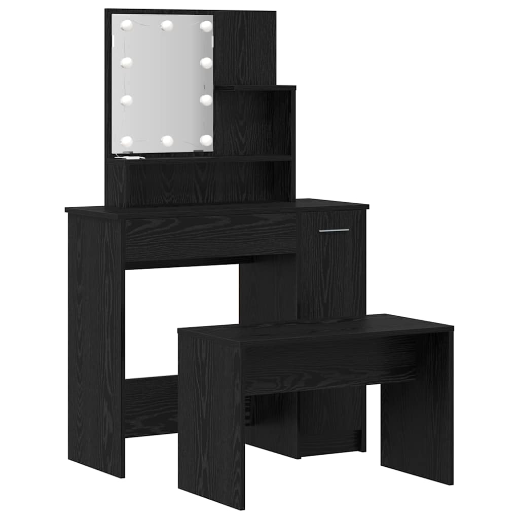 Schminktisch-Set mit LED Weiß Holzwerkstoff