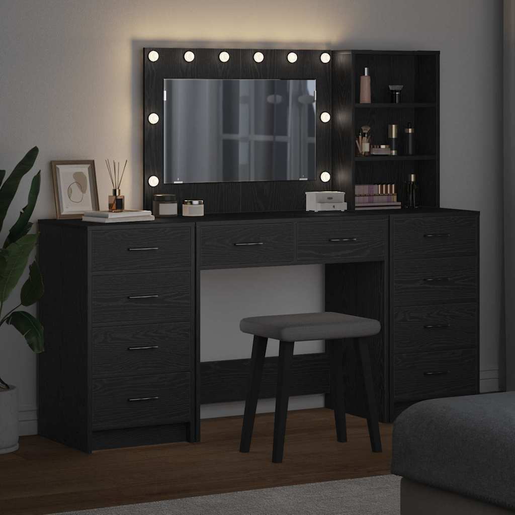Schminktisch mit Spiegelbeleuchtung 3 pcs Weiß Holzwerkstoff