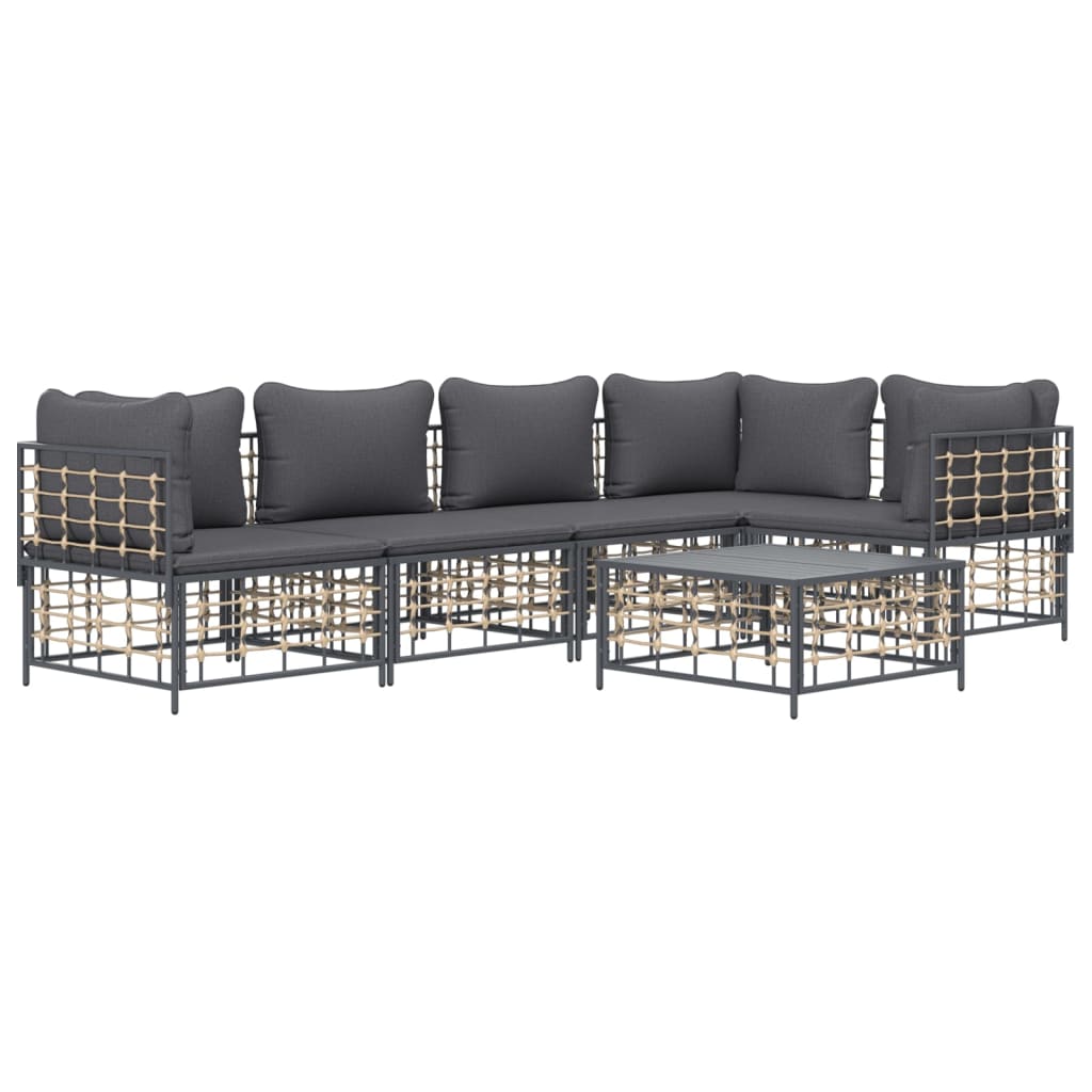 5-tlg. Garten-Lounge-Set mit Kissen Anthrazit Poly Rattan
