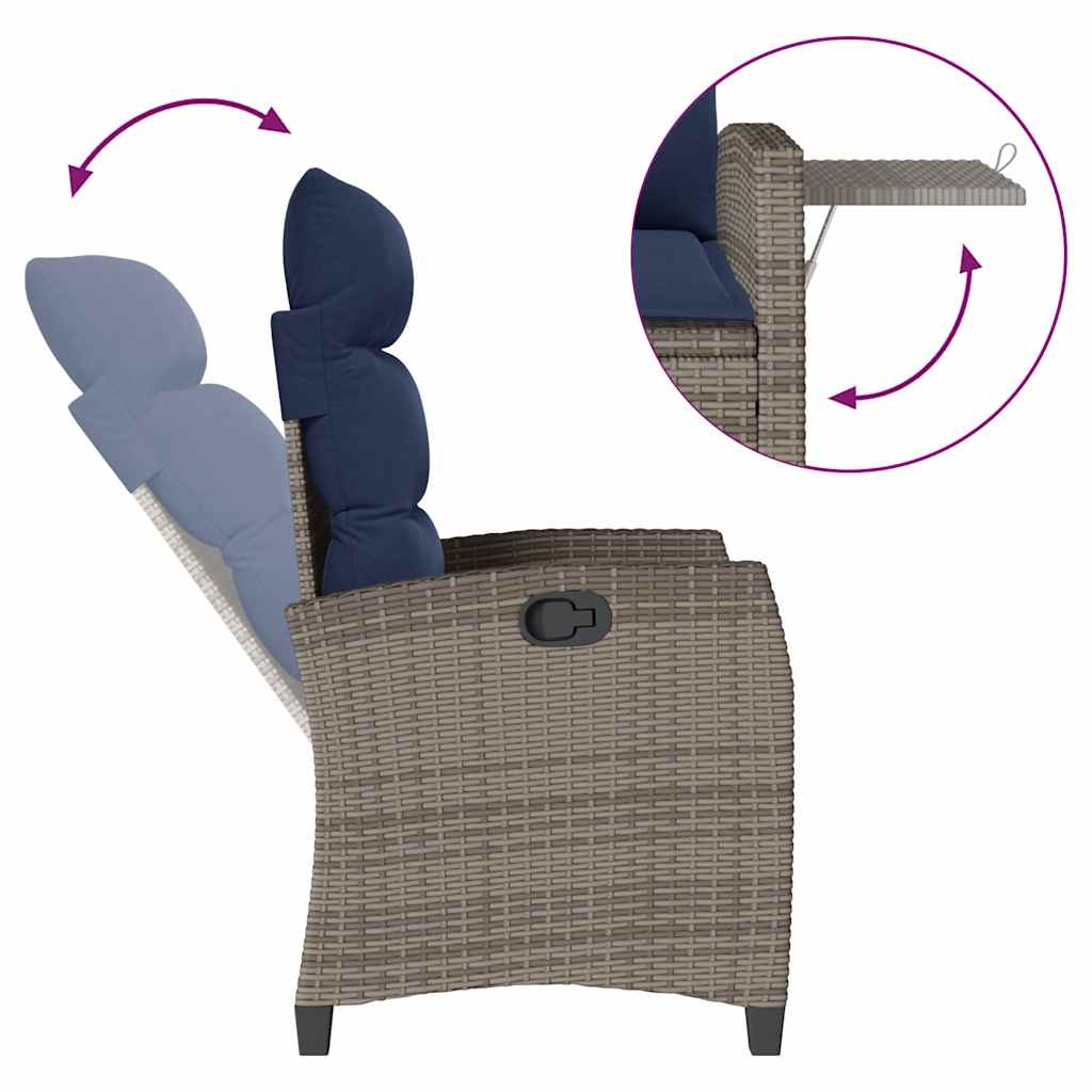 Gartensessel mit Beistelltisch Verstellbar Schwarz Poly Rattan
