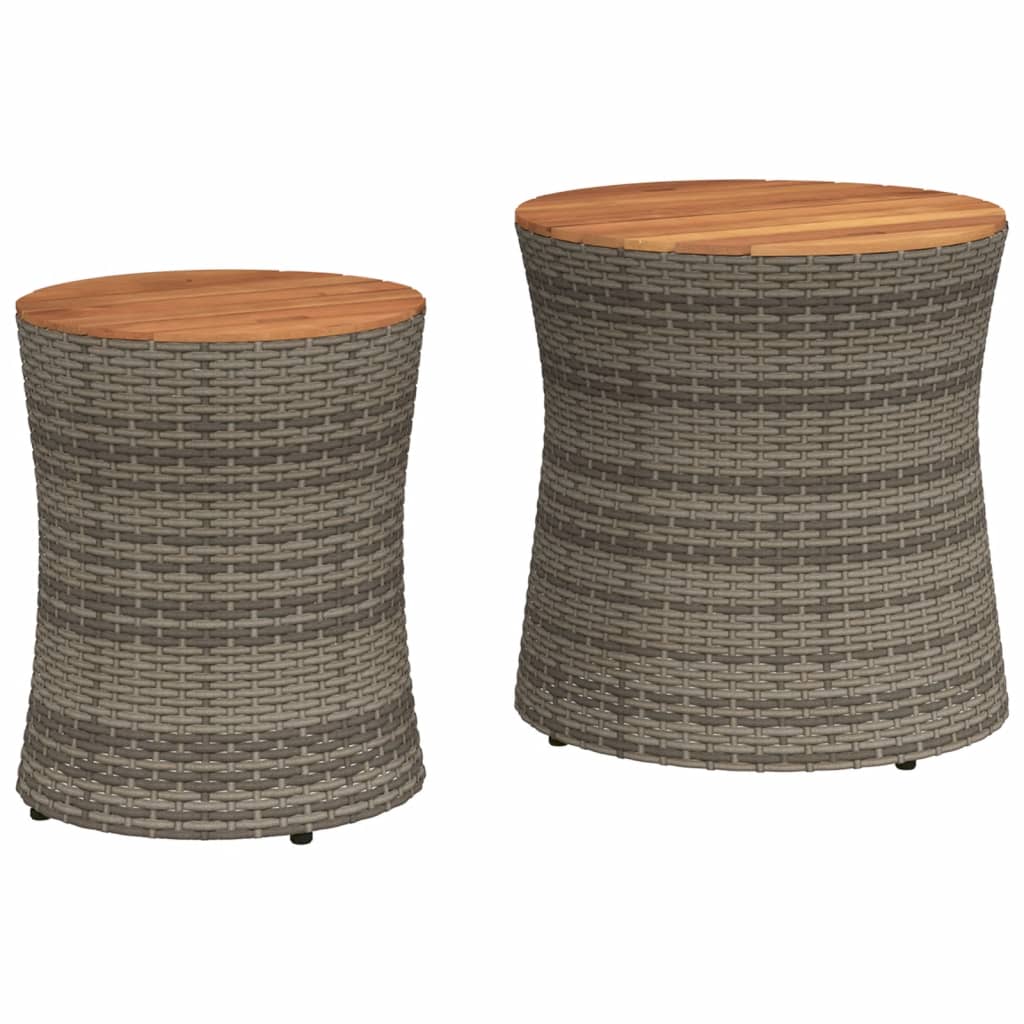 Garten-Beistelltische 2 Stk. mit Holzplatte Schwarz Poly Rattan
