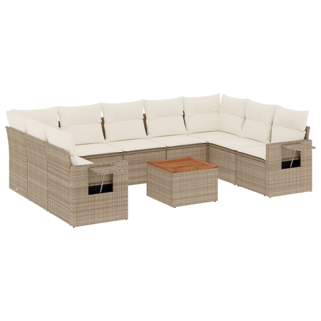 10-tlg. Garten-Sofagarnitur mit Kissen Schwarz Poly Rattan