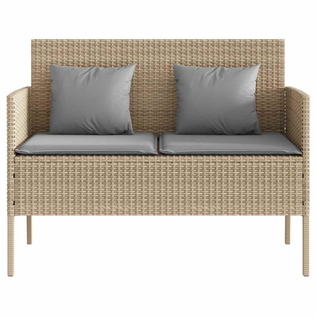 Gartenbank mit Kissen Schwarz Poly Rattan