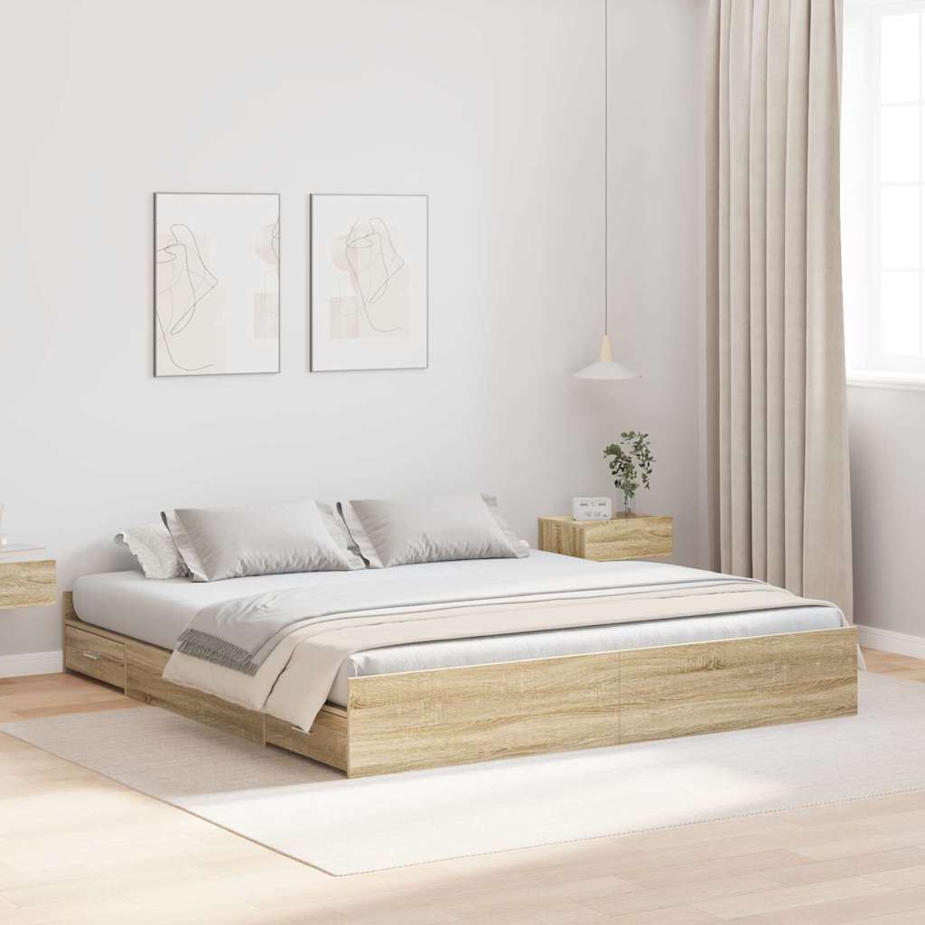 Aufbewahrungsbettgestell Weiß 200 x 200 cm Holzwerkstoff