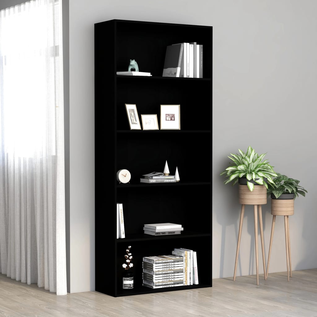 Bücherregal Schwarz Eichen-Optik 80x30x189 cm Holzwerkstoff