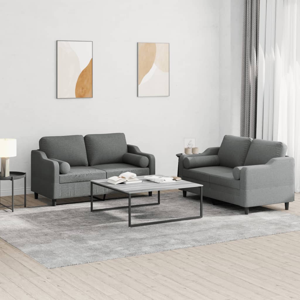 3-tlg. Sofagarnitur mit Kissen Creme Stoff