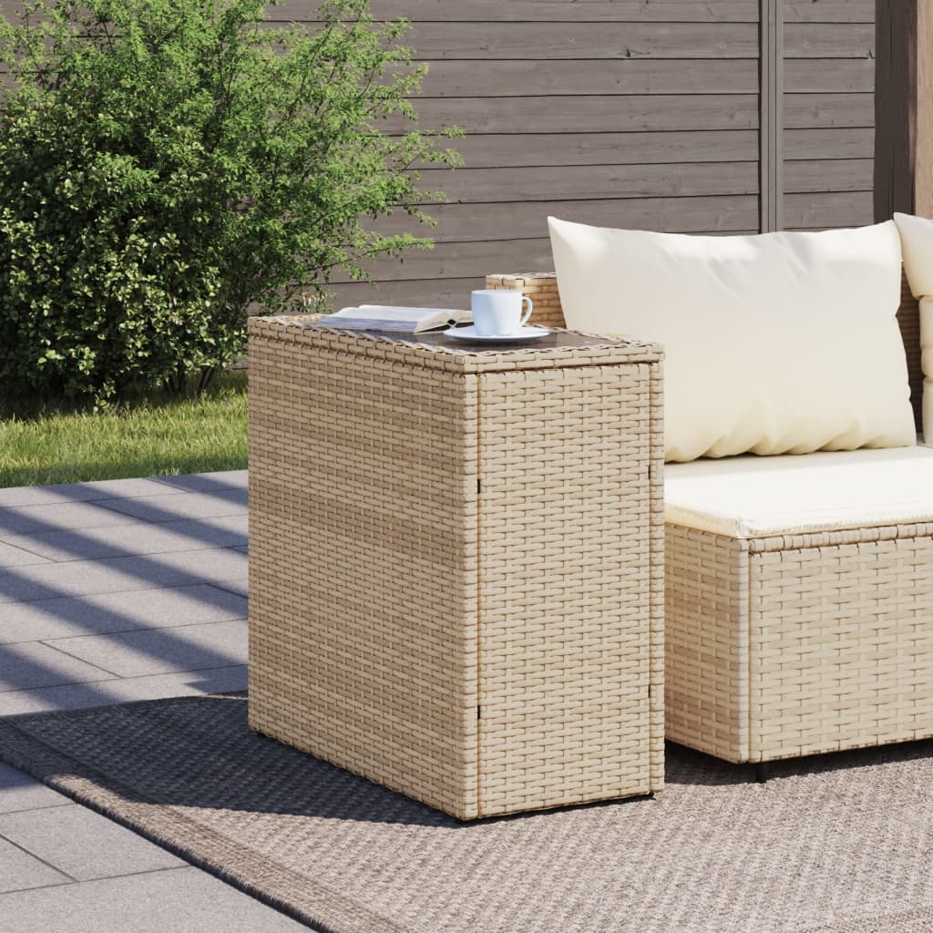Garten-Beistelltisch mit Glasplatte Schwarz 58x27,5x55cm Rattan