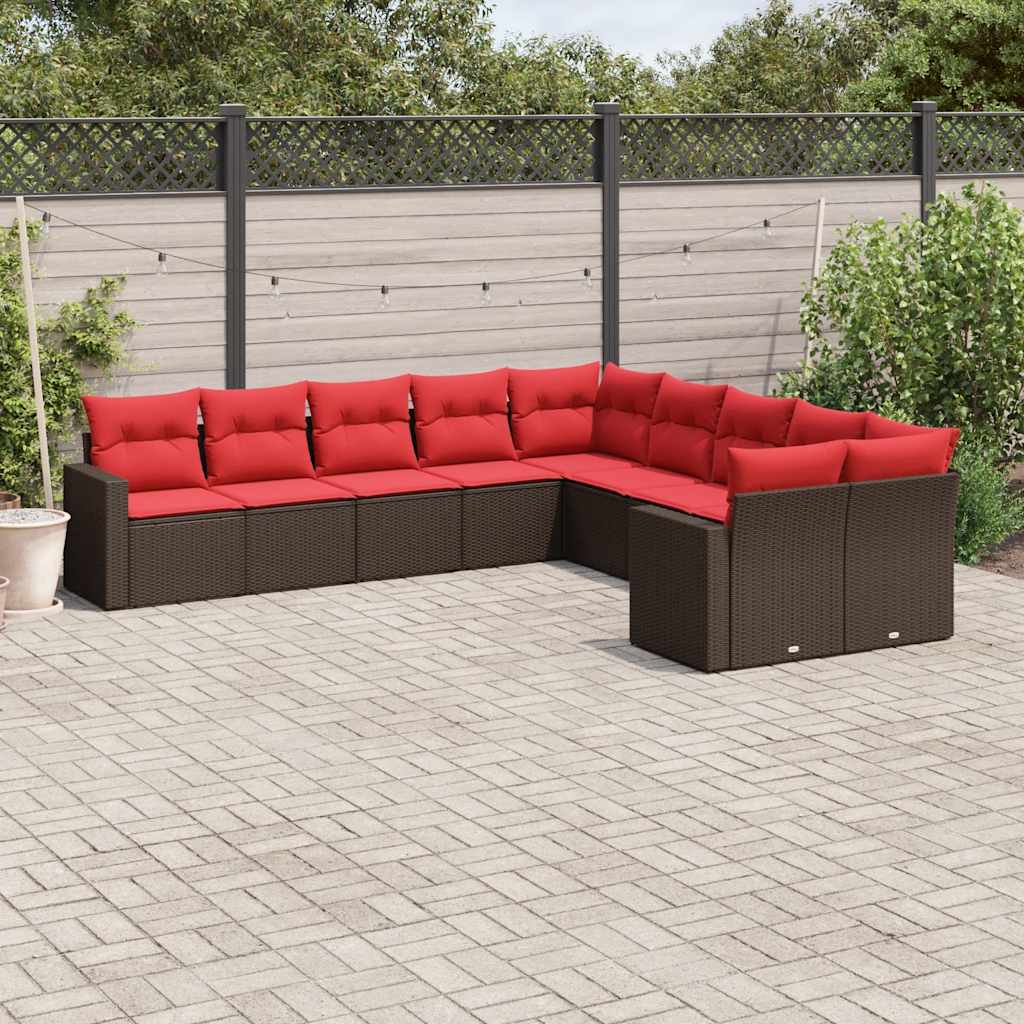 10-tlg. Garten-Sofagarnitur mit Kissen Schwarz Poly Rattan