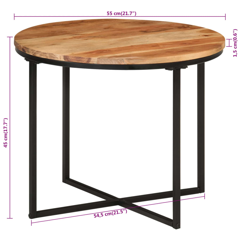 Couchtisch 45x45x35 cm Massivholz Akazie und Eisen