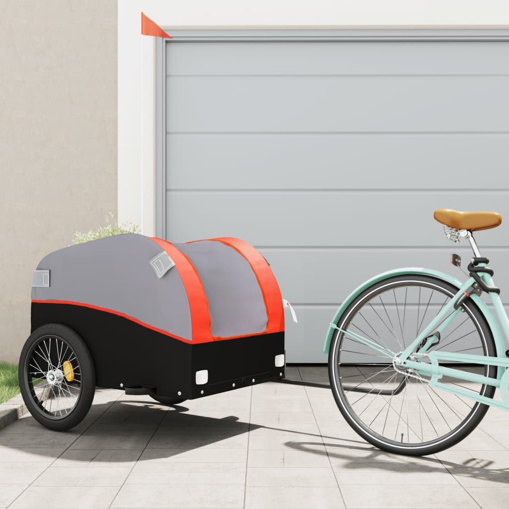 Fahrradanhänger Schwarz und Orange 30 kg Eisen