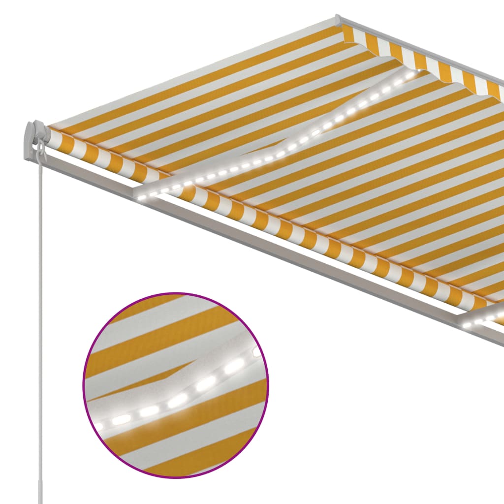 Markise Manuell Einziehbar mit LED 300x250 cm Blau und Weiß