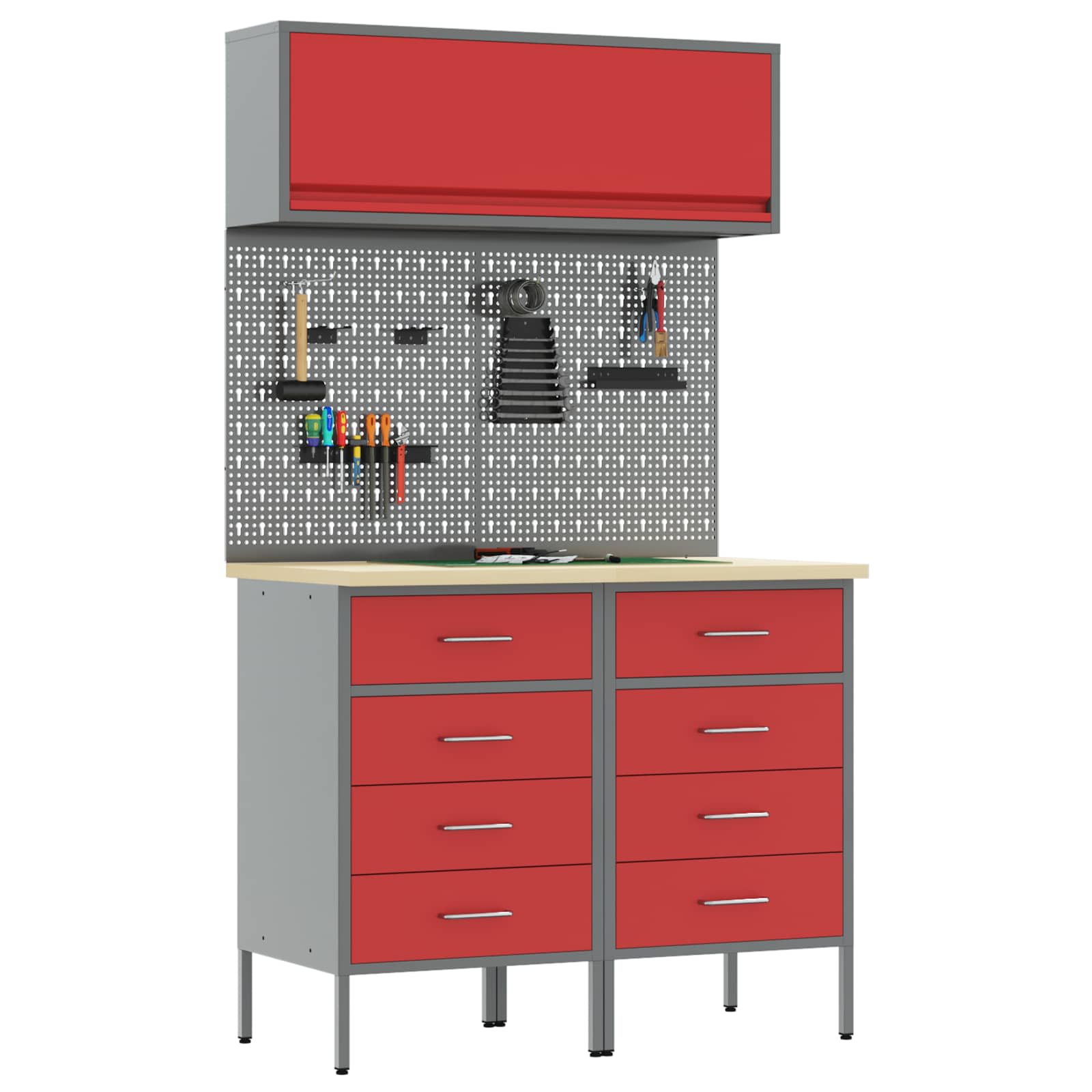 Arbeitsschrankset mit Schubladen mit Regal 8 pcs Grau