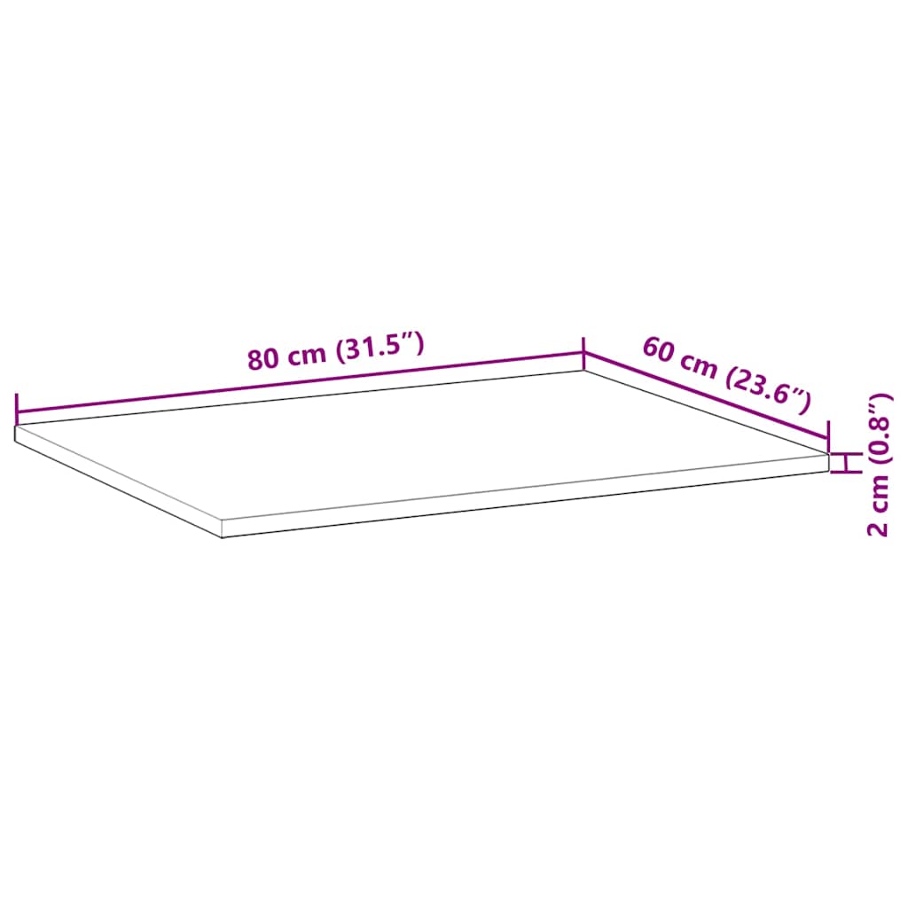 Schreibtischplatte Unbehandelt 60x50x2 cm Massivholz Akazie