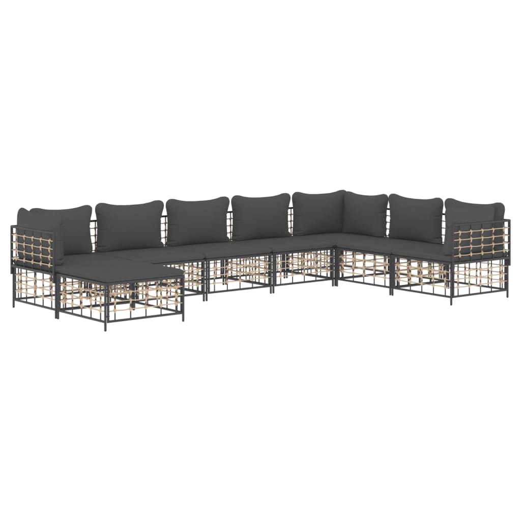 7-tlg. Garten-Lounge-Set mit Kissen Anthrazit Poly Rattan