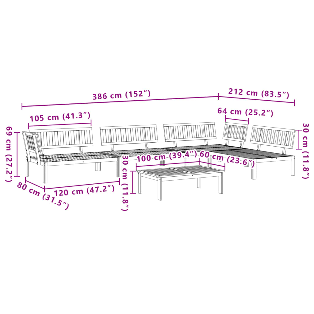 3-tlg. Garten-Sofagarnitur aus Paletten Massivholz Akazie