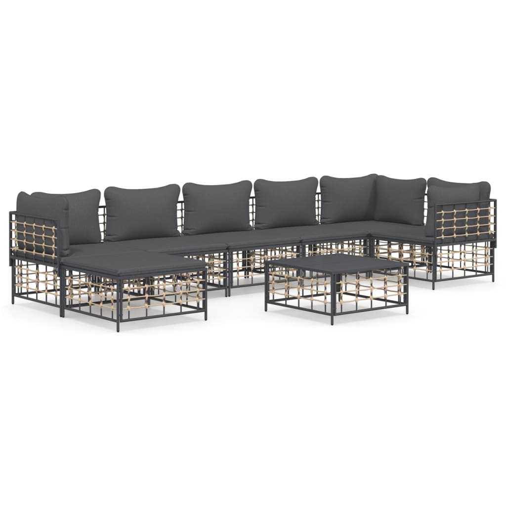 7-tlg. Garten-Lounge-Set mit Kissen Anthrazit Poly Rattan