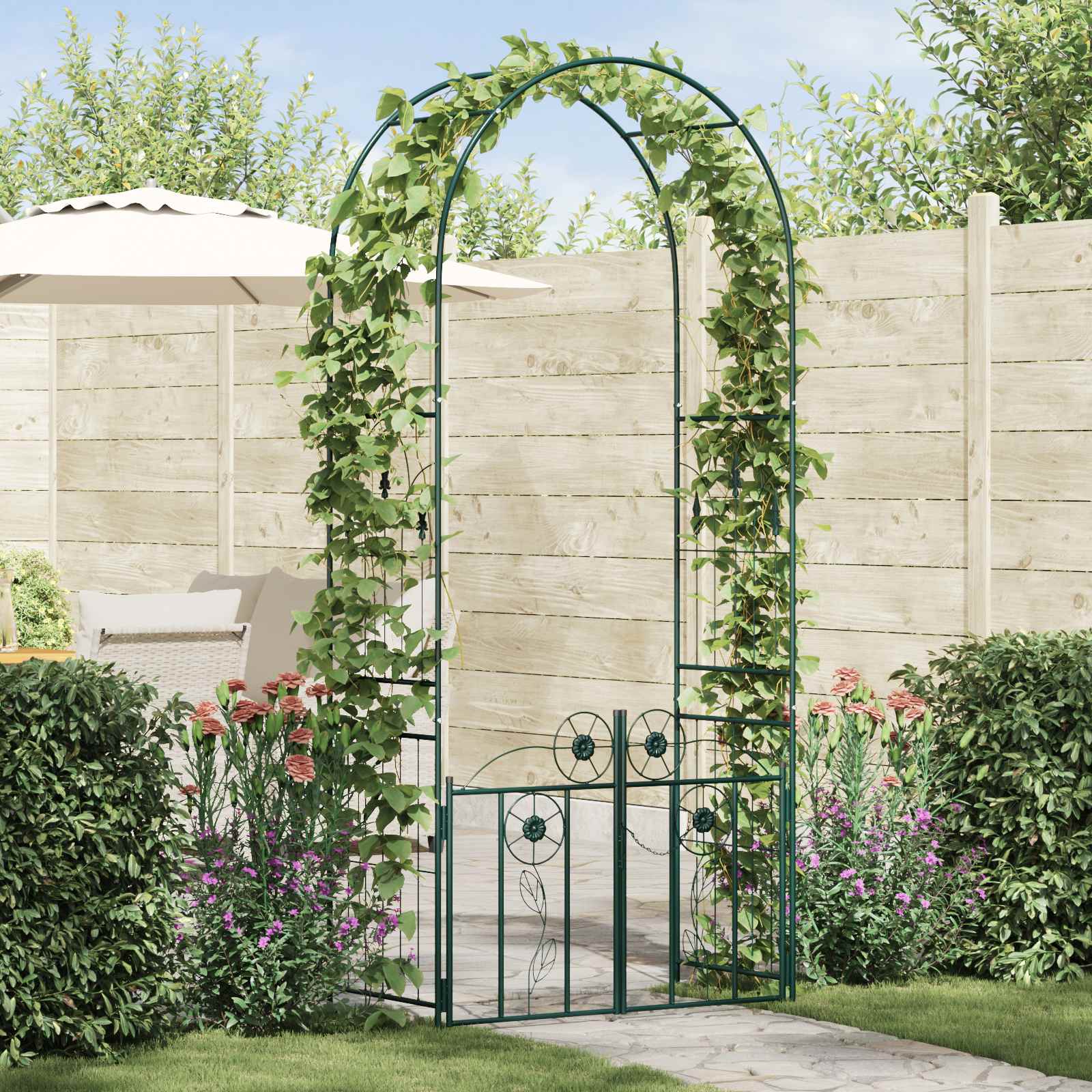 Gartenbogen mit Schloss Schwarz 102 x 50 x 218 cm