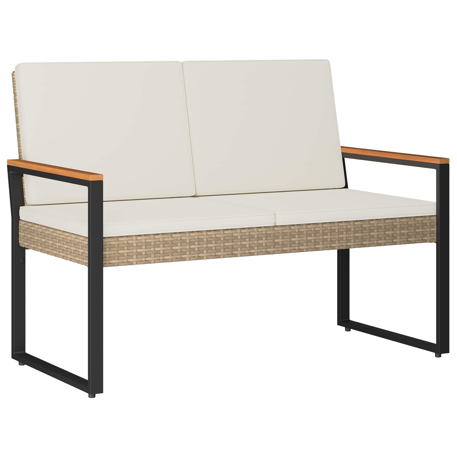 Bank Outdoor mit Kissen Schwarz 107 x 61 x 80 cm Poly-Rattan
