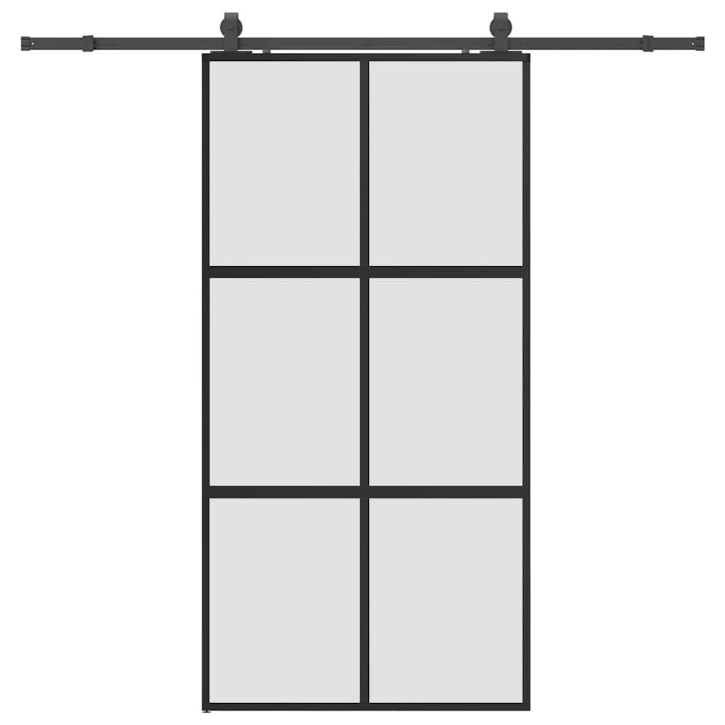 Schiebetür mit Beschlag Schwarz 76x205 cm Hartglas