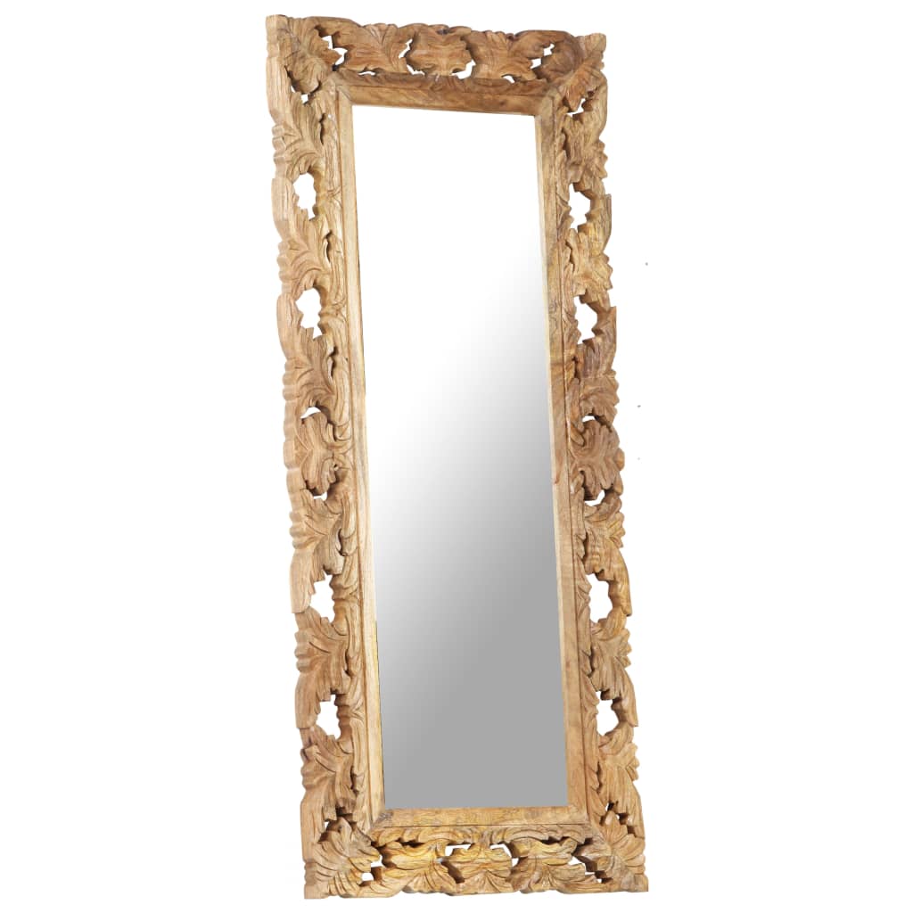 Spiegel Handgeschnitzt Braun 50x50 cm Massivholz Mango