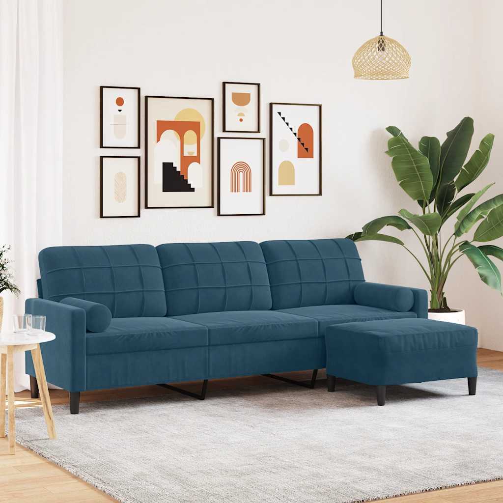 3-Sitzer-Sofa mit Hocker Hellgrau 180 cm Samt