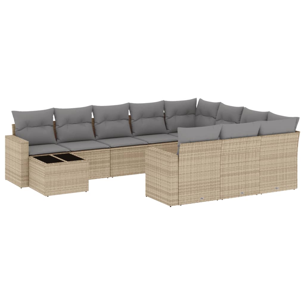 11-tlg. Garten-Sofagarnitur mit Kissen Schwarz Poly Rattan