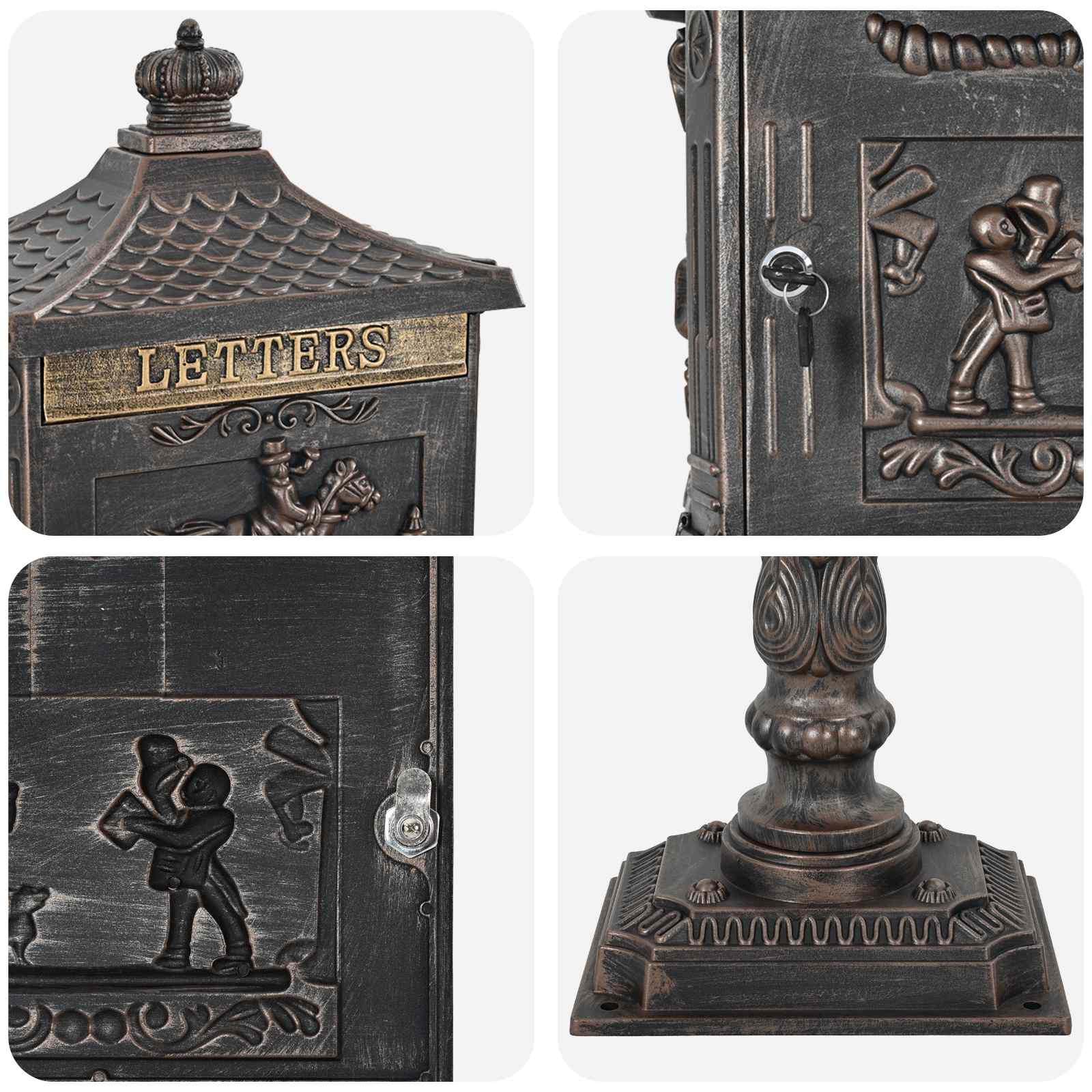 Stehender Briefkasten mit Speicher Schwarz 42,5 x 29,5 x 117 cm