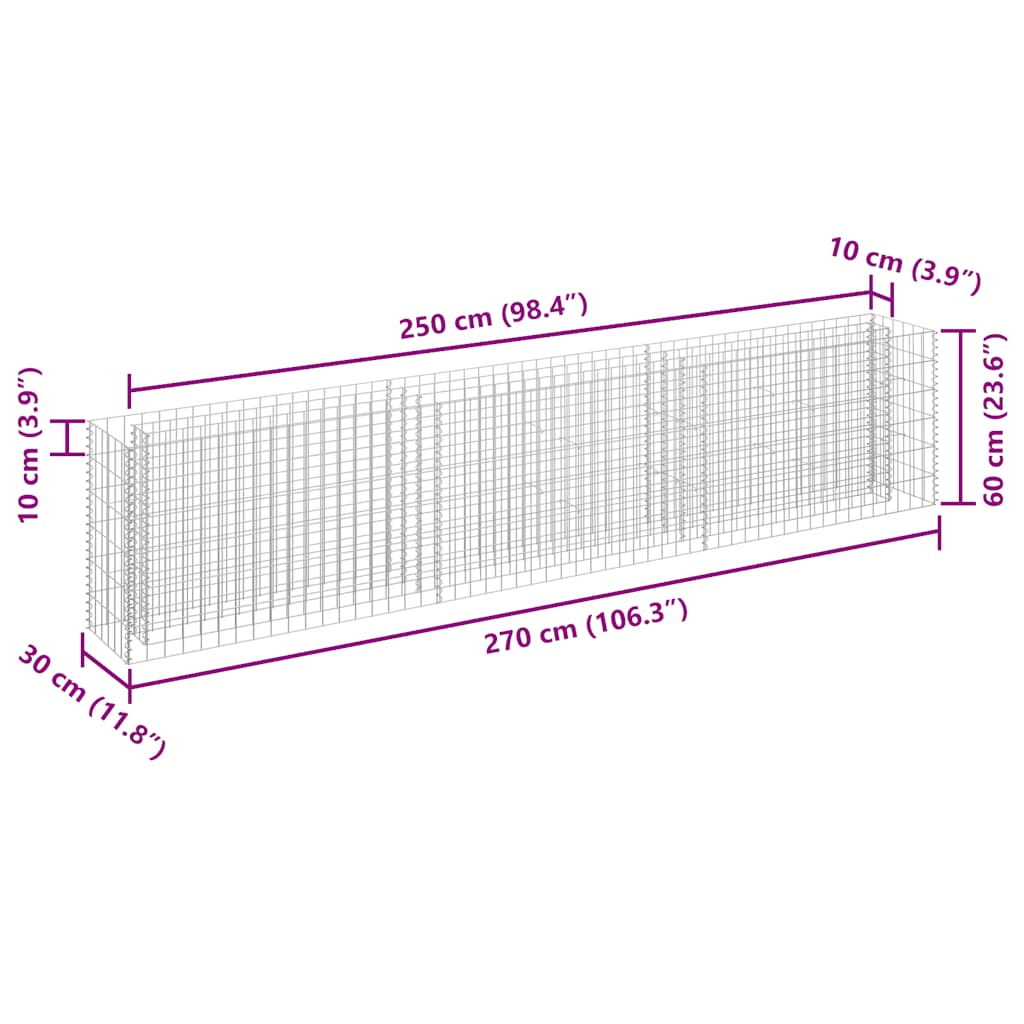 Gabionen-Hochbeet Verzinkter Stahl 90x30x10 cm