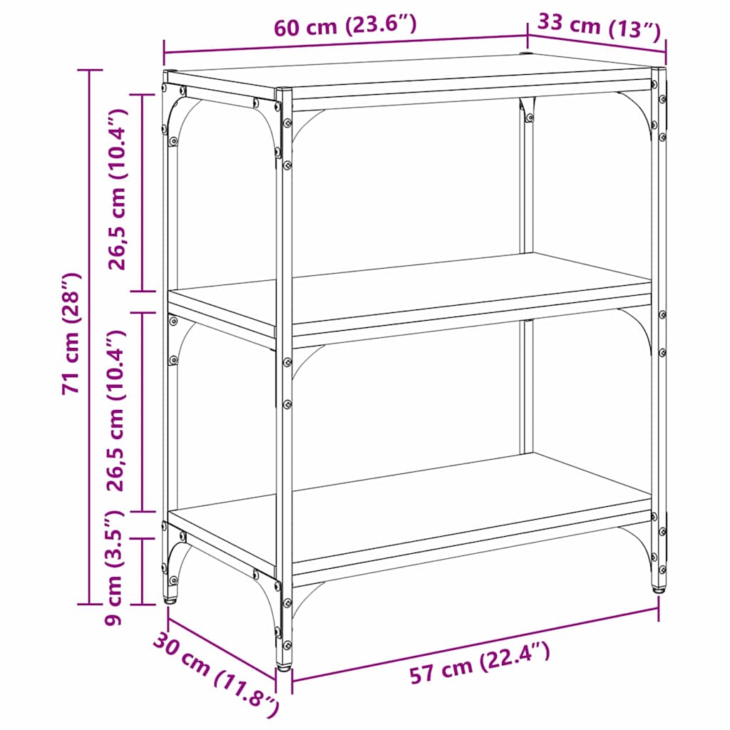 Bücherregal Schwarz 40x33x70,5 cm Holzwerkstoff und Stahl