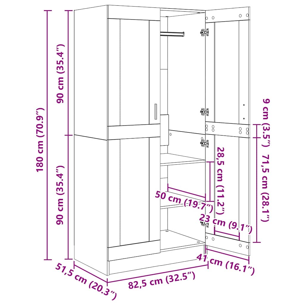 Kleiderschrank Weiß 82,5x51,5x180 cm Holzwerkstoff