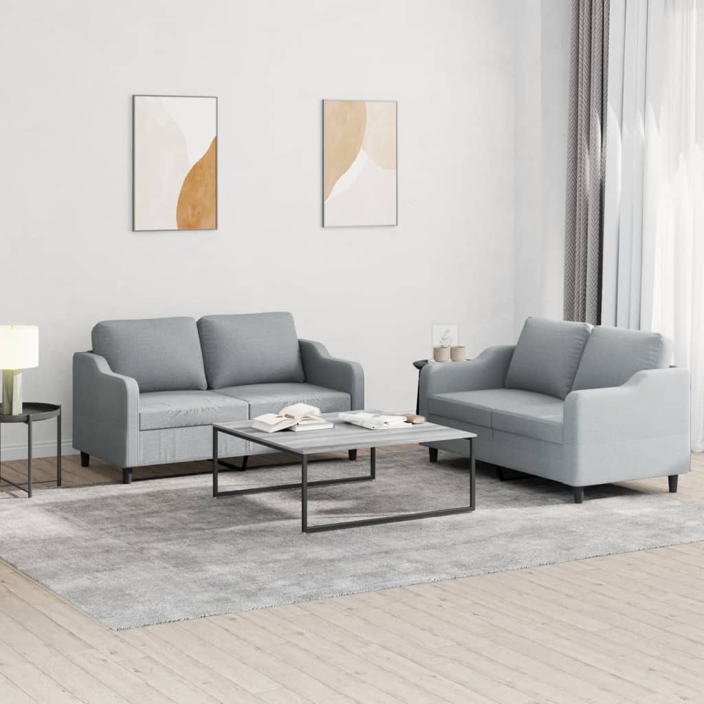 3-tlg. Sofagarnitur mit Kissen Creme Stoff