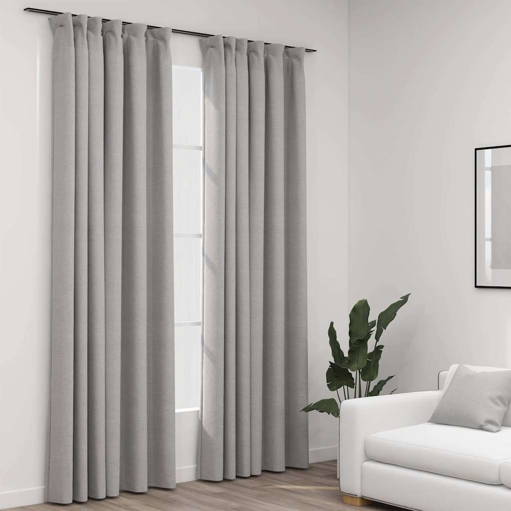 Verdunkelungsvorhänge Haken Leinenoptik 2Stk. Schwarz 140x175cm