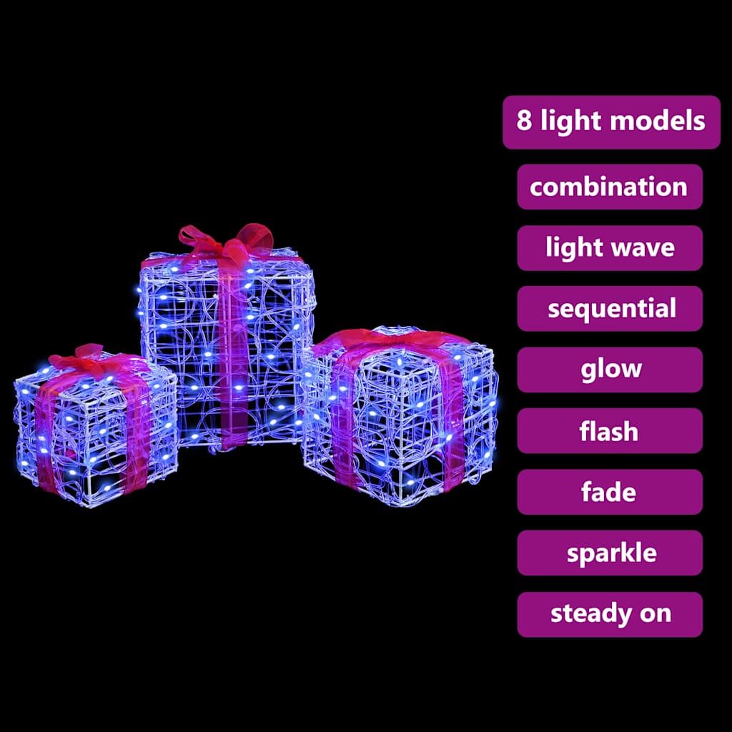 Geschenkbox mit 60 LEDs 3 pcs Warmweiß 20 x 20 x 20 cm Acryl