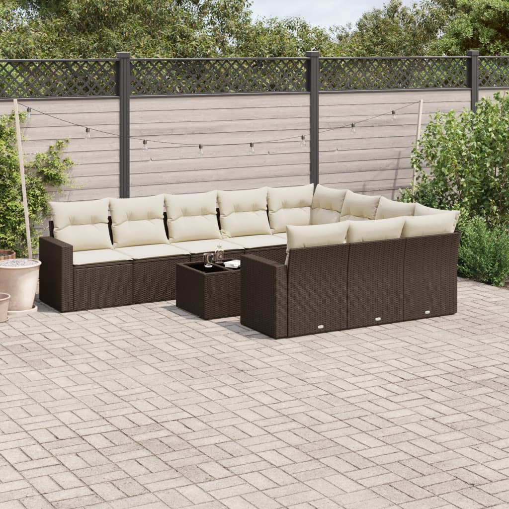 10-tlg. Garten-Sofagarnitur mit Kissen Schwarz Poly Rattan