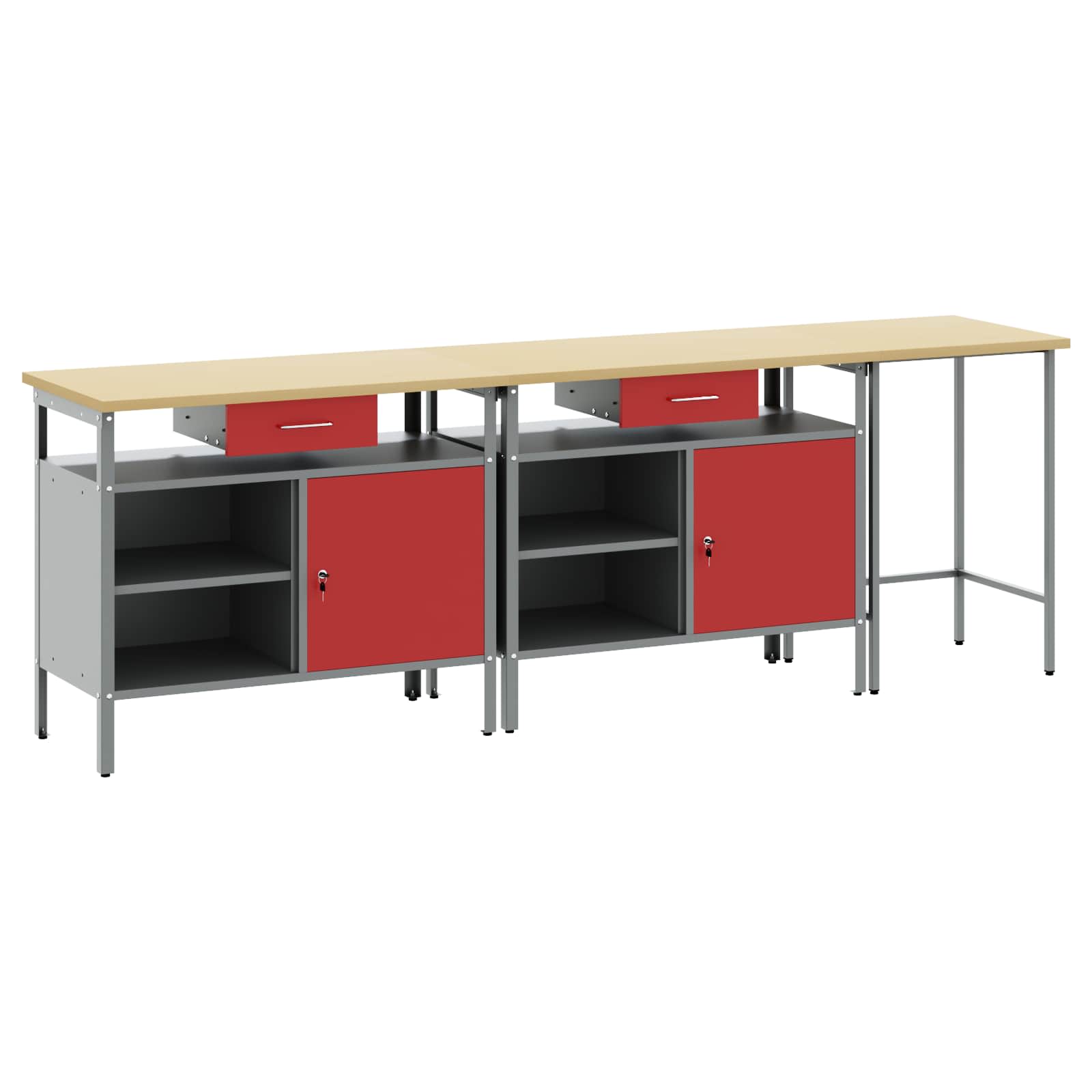 Werkbank-Set mit Schubladen 2 pcs Rot und Grau 200 x 55 x 85 cm